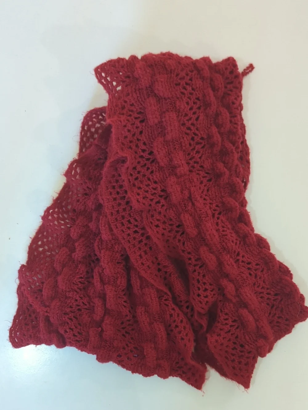 Knit Cable & Lace Red Infinity Scarf